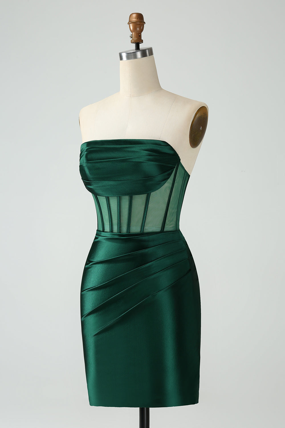 Corsé verde oscuro sin tirantes ajustado cóctel corto  Vestido