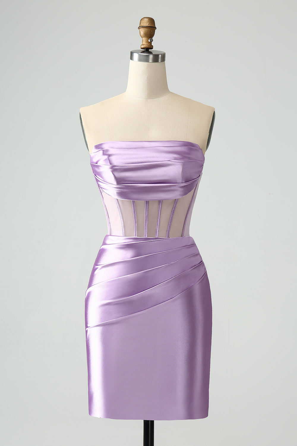 Vestido de fiesta corto sin tirantes con corsé ajustado verde oscuro