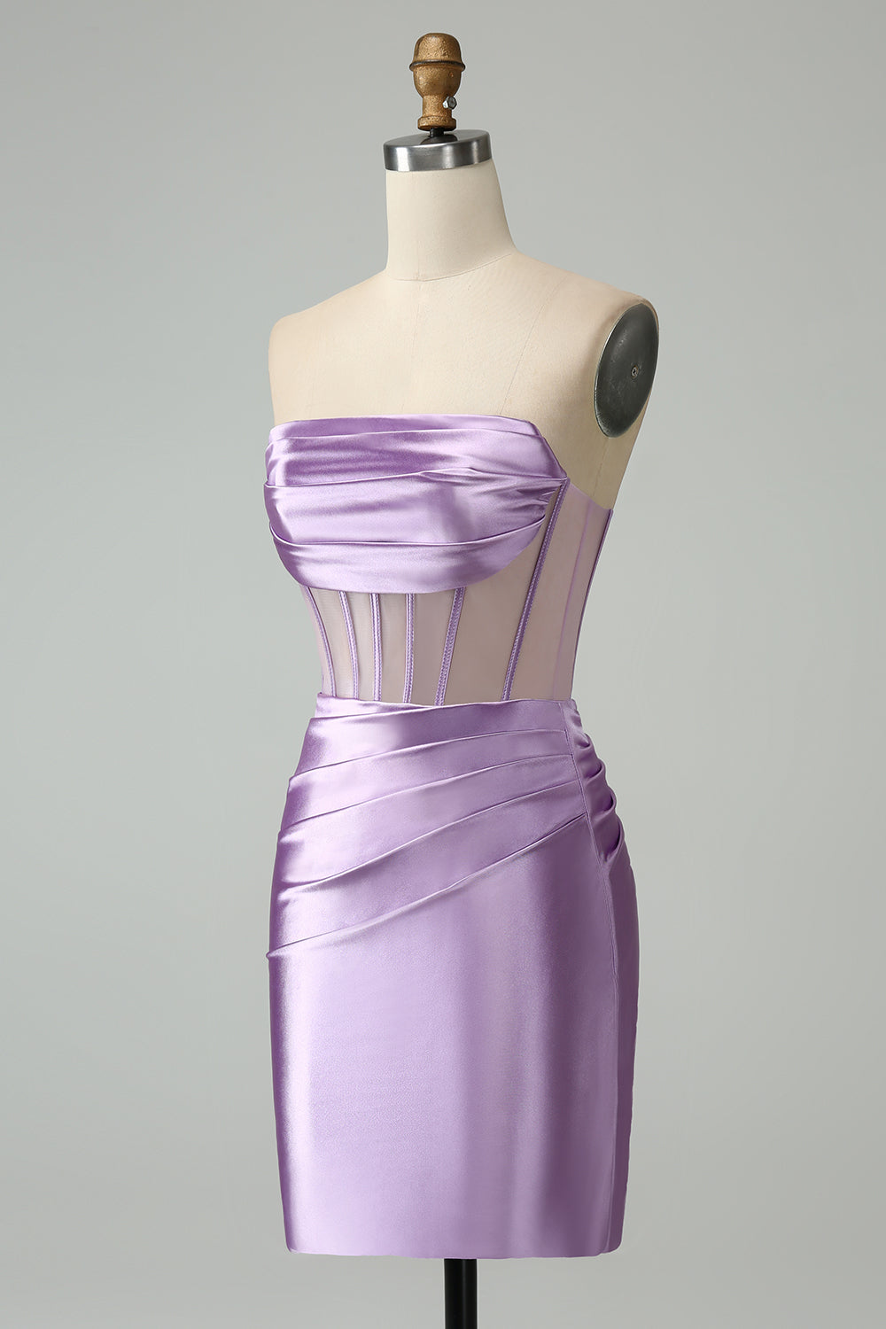 Vestido de fiesta corto sin tirantes con corsé ajustado verde oscuro