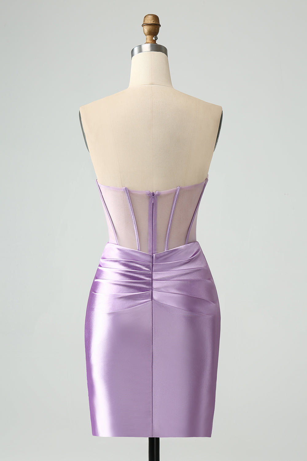 Vestido de fiesta corto sin tirantes con corsé ajustado verde oscuro