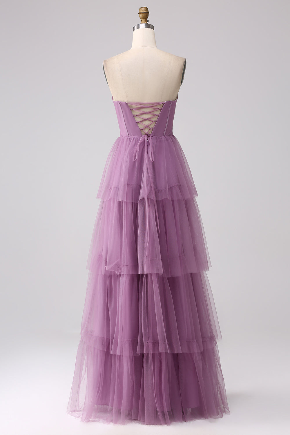 Vestido de fiesta largo plisado plisado de tul púrpura de una línea con abertura