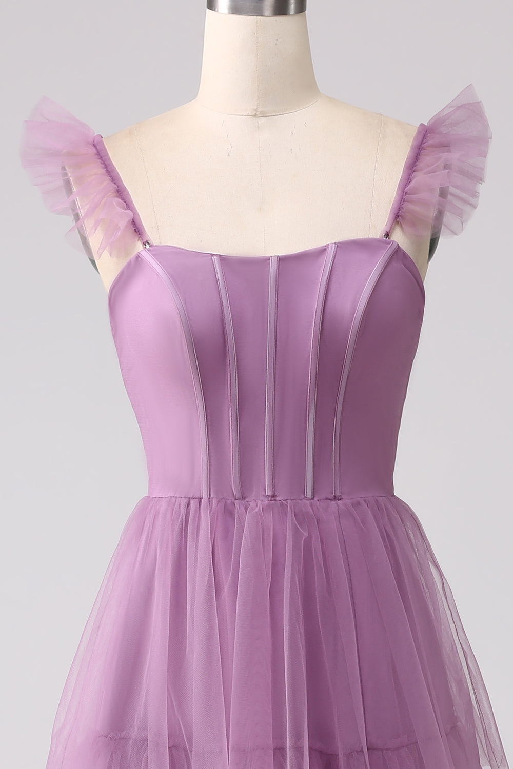Vestido de fiesta largo plisado plisado de tul púrpura de una línea con abertura