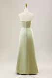 Dusty Sage A Line Strapless Vestido Largo De Dama De Honor De Satén