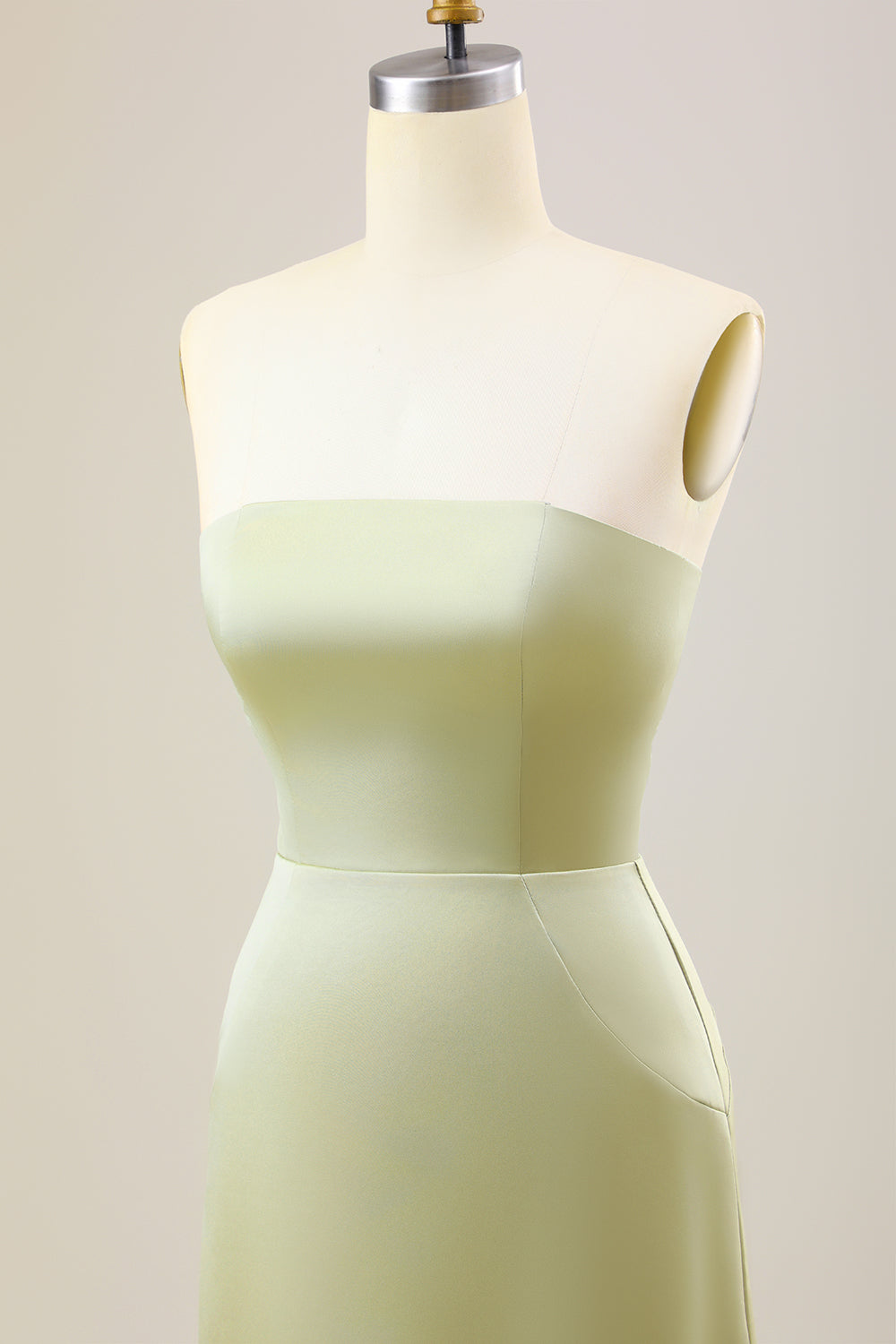 Dusty Sage A Line Strapless Vestido Largo De Dama De Honor De Satén