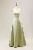 Dusty Sage A Line Spaghetti Straps Vestido largo de dama de honor de satén