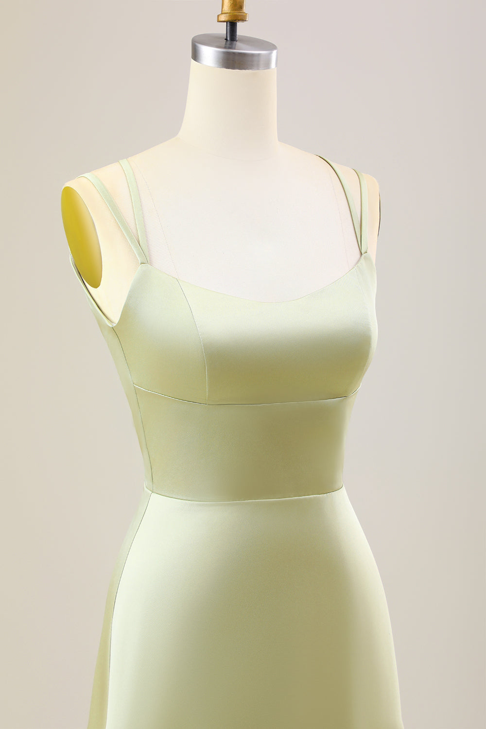 Dusty Sage A Line Spaghetti Straps Vestido largo de dama de honor de satén