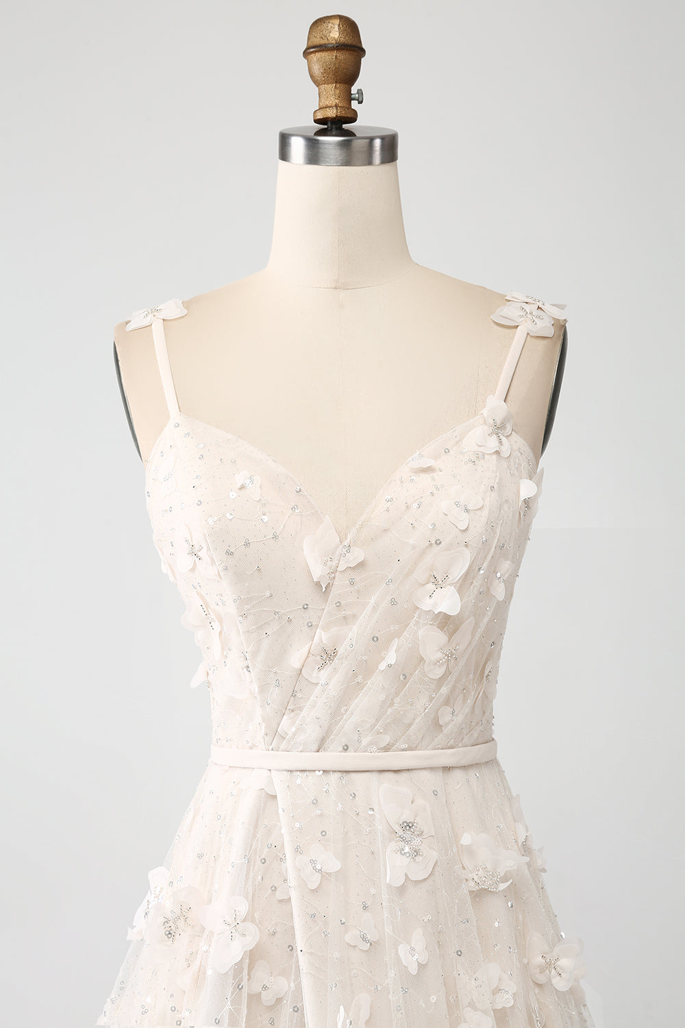 Vestido largo de tirantes de espagueti de la línea A de albaricoque con abertura