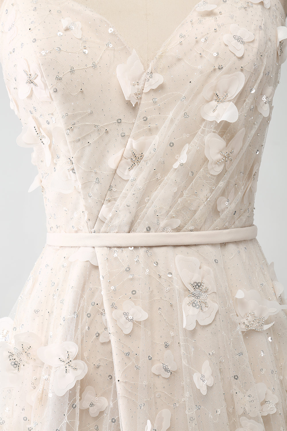 Vestido largo de tirantes de espagueti de la línea A de albaricoque con abertura