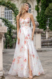 Flor De Marfil Una Línea Novia Corsé Bordado Vestido Largo De Fiesta Con Abertura