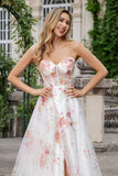 Flor De Marfil Una Línea Novia Corsé Bordado Vestido Largo De Fiesta Con Abertura
