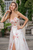 Flor De Marfil Una Línea Novia Corsé Bordado Vestido Largo De Fiesta Con Abertura