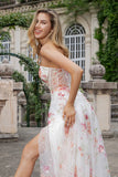 Flor De Marfil Una Línea Novia Corsé Bordado Vestido Largo De Fiesta Con Abertura