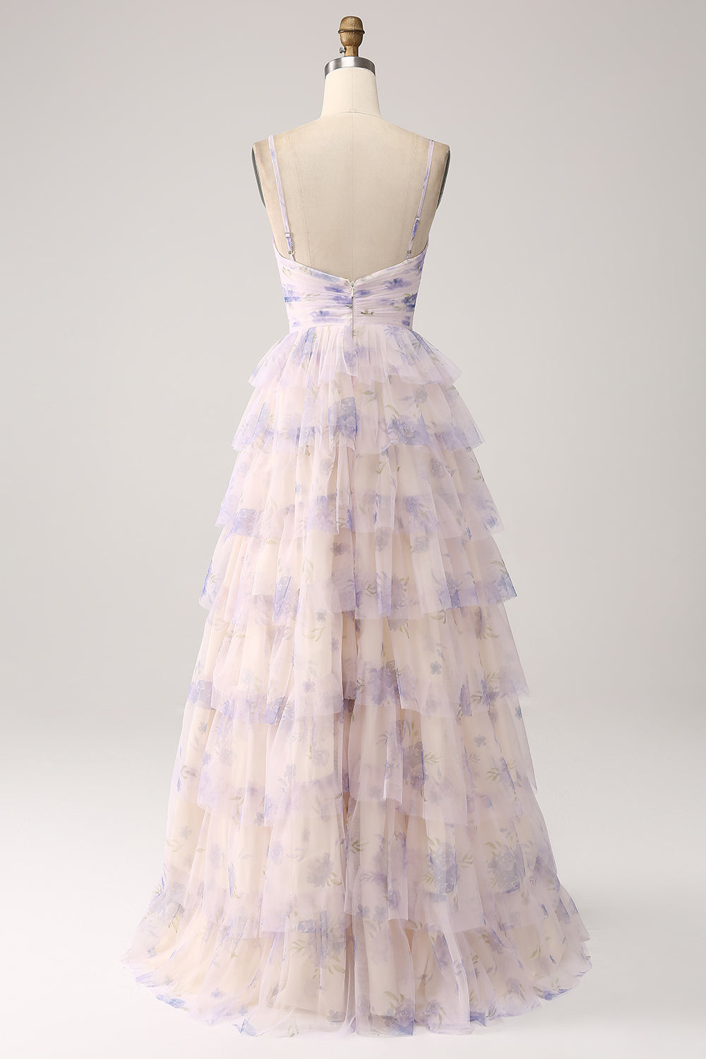 Vestido de fiesta de princesa escalonado de flor de lavanda con plisado