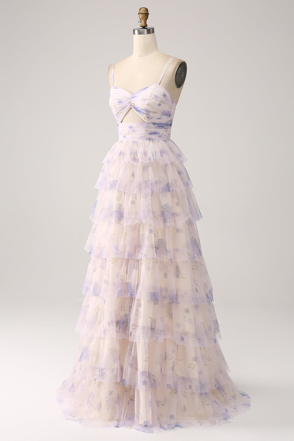 Vestido de fiesta de princesa escalonado de flor de lavanda con plisado