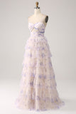 Vestido de fiesta de princesa escalonado de flor de lavanda con plisado