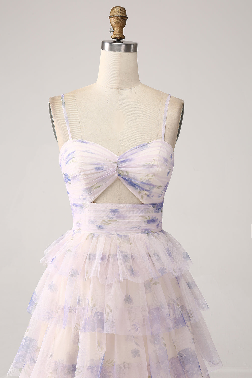 Vestido de fiesta de princesa escalonado de flor de lavanda con plisado