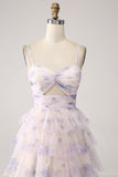 Vestido de fiesta de princesa escalonado de flor de lavanda con plisado