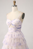 Vestido de fiesta de princesa escalonado de flor de lavanda con plisado