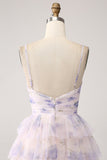 Vestido de fiesta de princesa escalonado de flor de lavanda con plisado