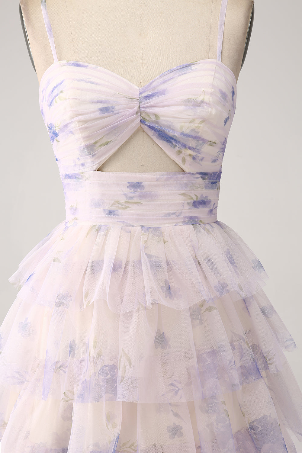 Vestido de fiesta de princesa escalonado de flor de lavanda con plisado