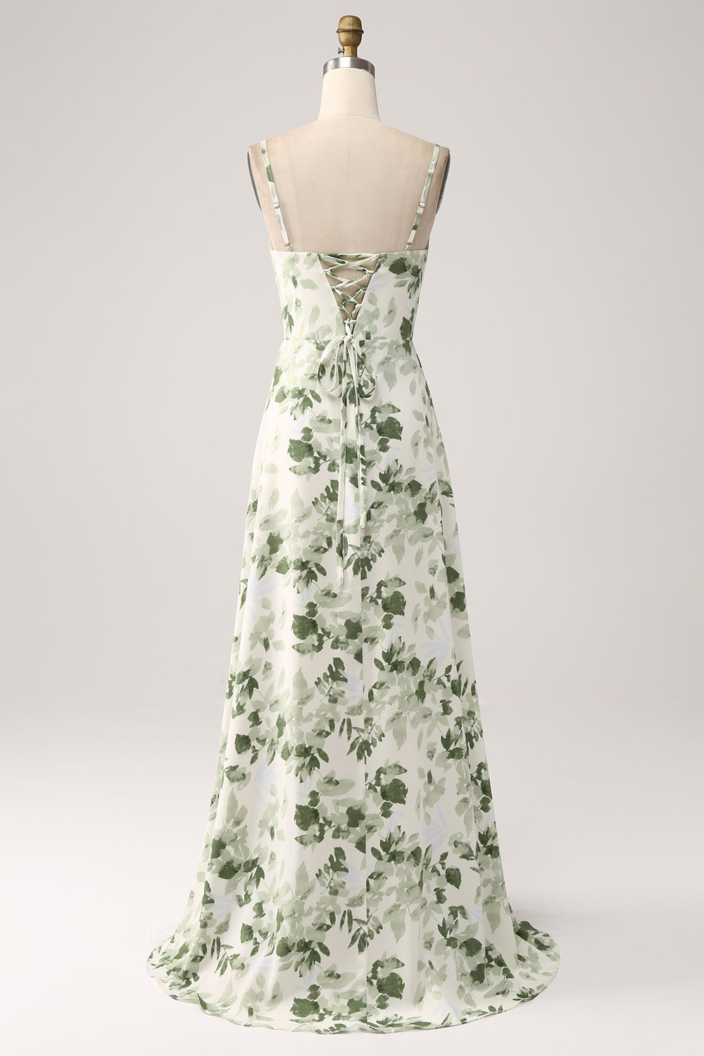 Vestido de fiesta de la línea A floral verde con cuello de capucha con abertura