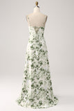 Vestido de fiesta de la línea A floral verde con cuello de capucha con abertura