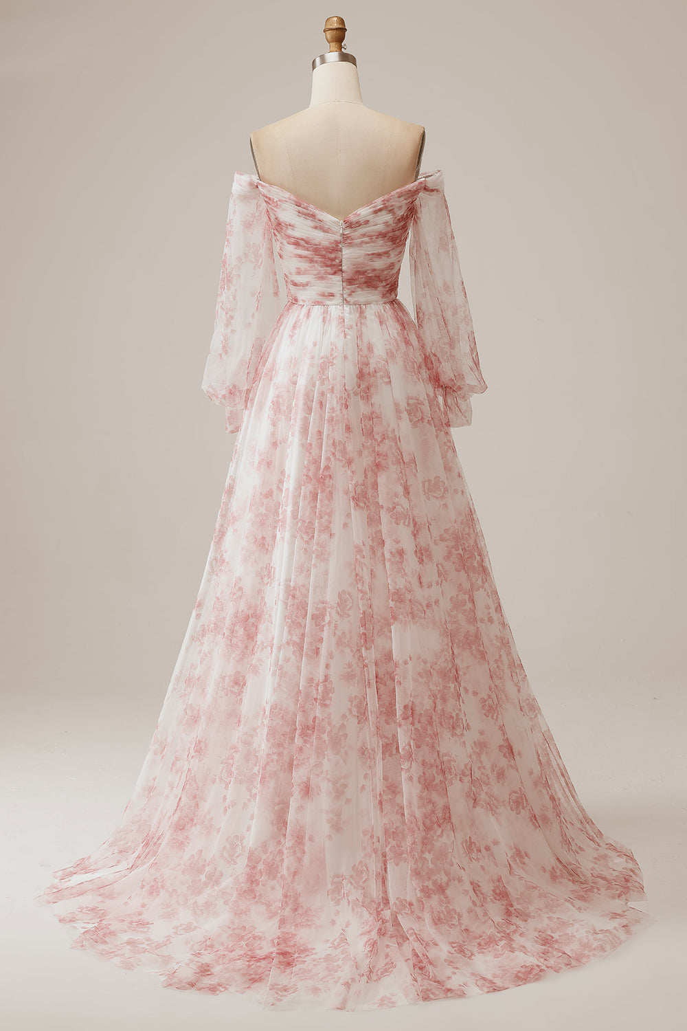 Ivory Flower A Line Off the Shoulder Vestido de novia floral plisado con mangas largas