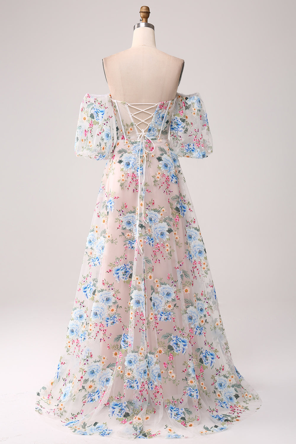 Vestido de fiesta largo con corsé de flor de albaricoque de una línea con hombros descubiertos