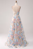 Vestido de fiesta largo con corsé de flor de albaricoque de una línea con hombros descubiertos