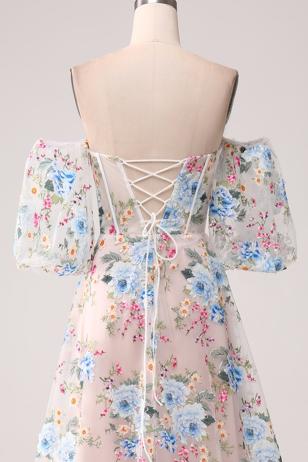 Vestido de fiesta largo con corsé de flor de albaricoque de una línea con hombros descubiertos