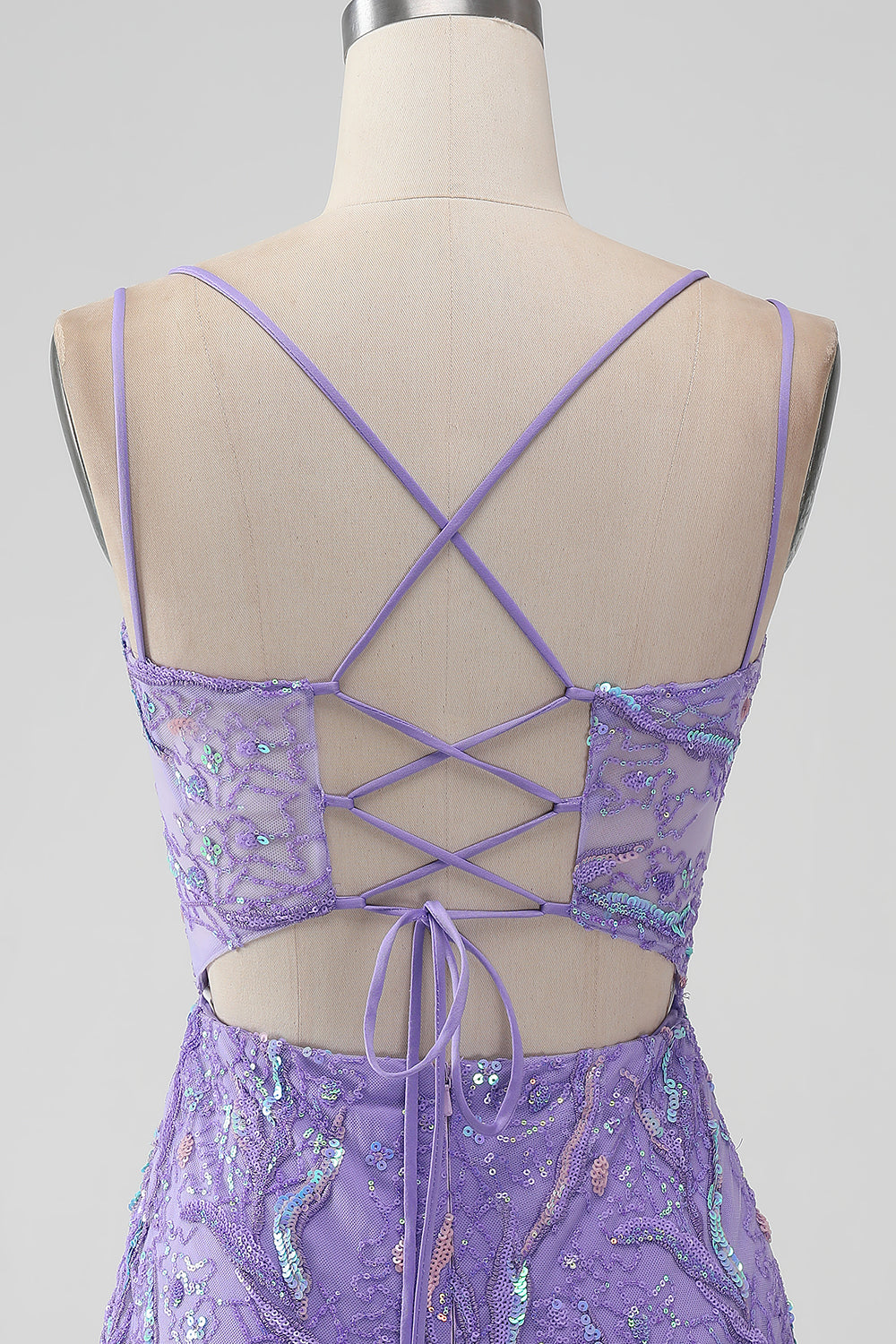 Lila brillante Bodycon Lentejuelas Apliques Apliques Vestido corto de regreso a casa con abertura