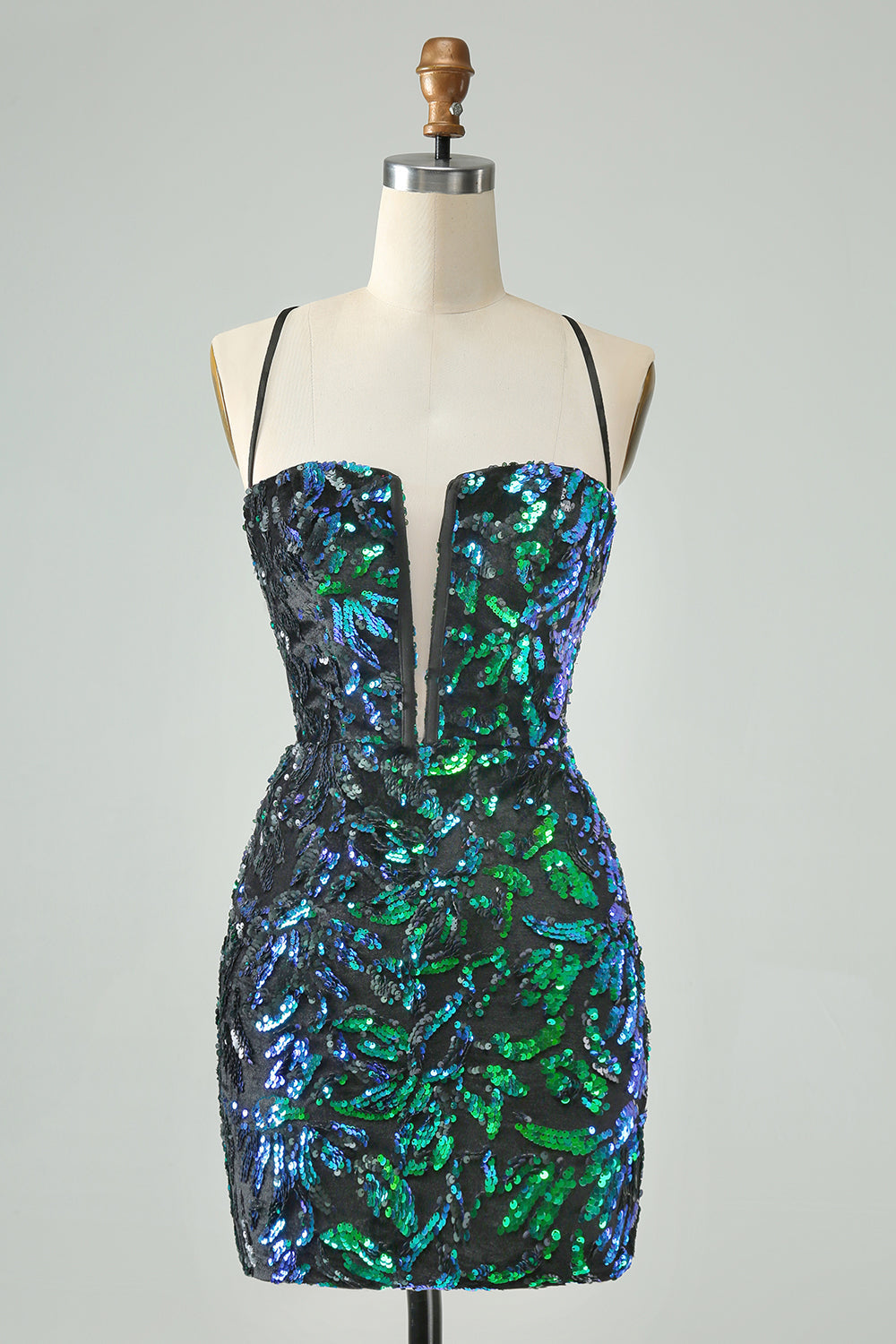 Vestido de cóctel corto con lentejuelas y tirantes finos ajustado fucsia brillante