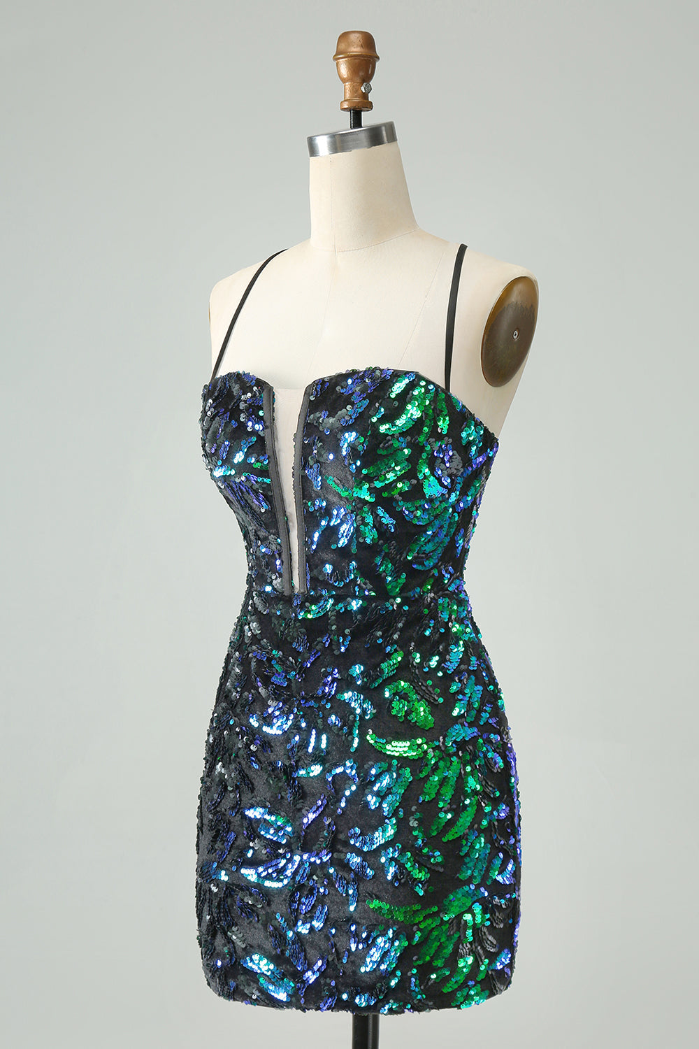 Vestido de cóctel corto con lentejuelas y tirantes finos ajustado fucsia brillante