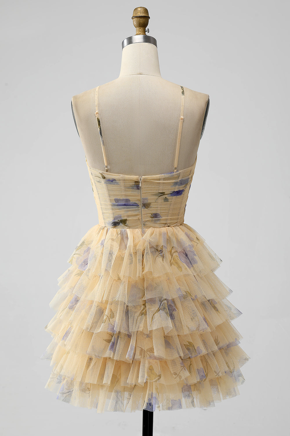 Vestido de regreso a casa corto de tul corto halter de línea amarilla