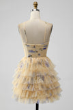 Vestido de regreso a casa corto de tul corto halter de línea amarilla
