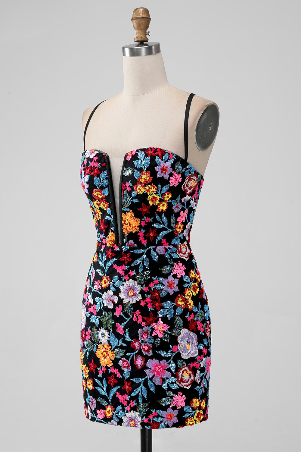 Vestido corto de regreso a casa con cuello en V con cuello en V negro