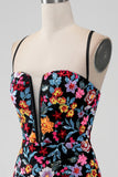 Vestido corto de regreso a casa con cuello en V con cuello en V negro