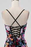 Vestido corto de regreso a casa con cuello en V con cuello en V negro