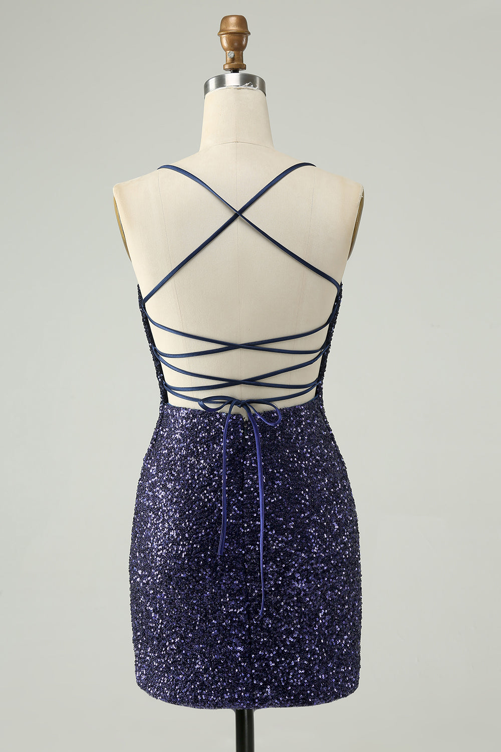 Vestido de cóctel corto ajustado con lentejuelas azul marino brillante y flecos