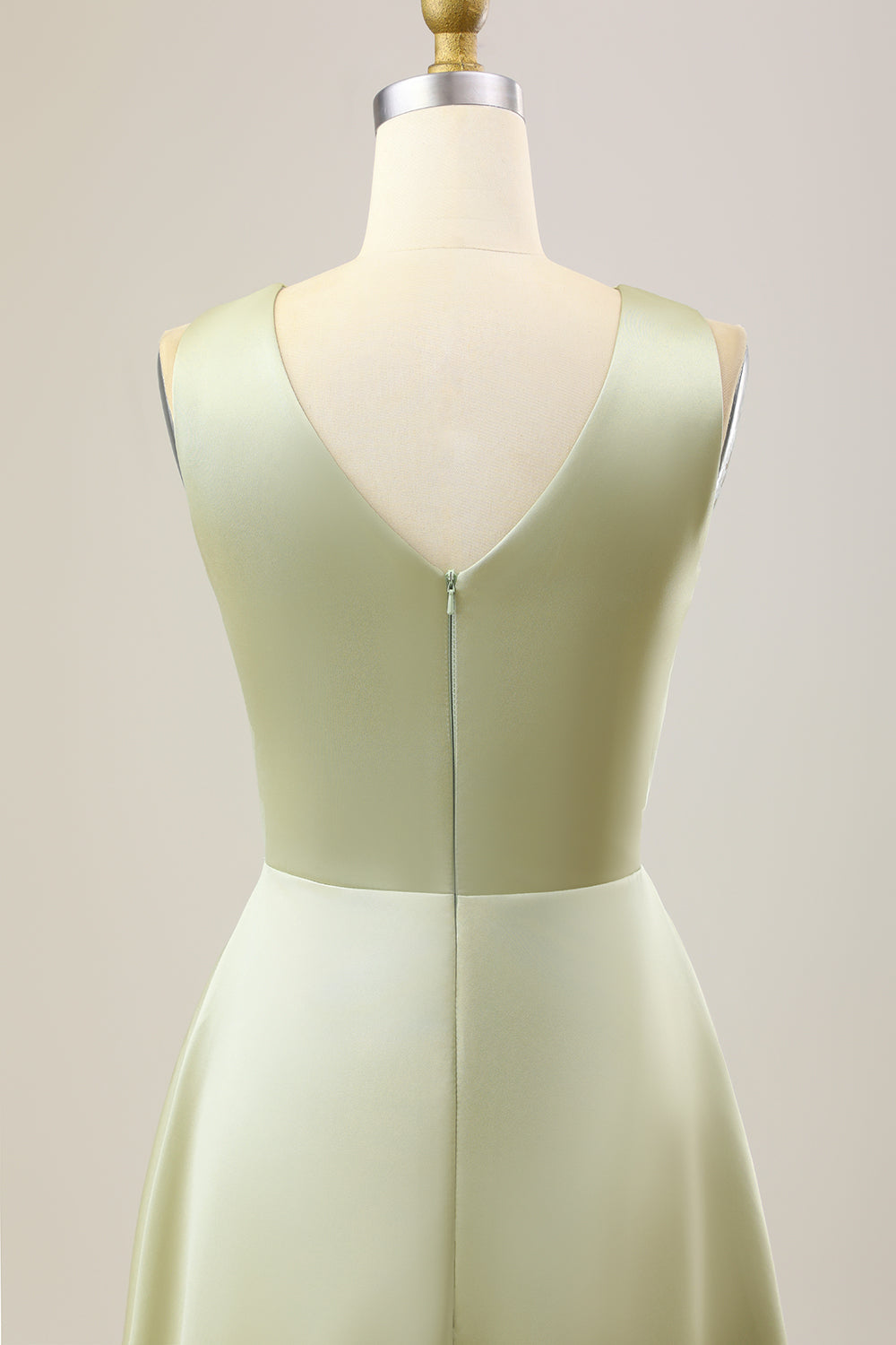 Dusty Sage A Line Vestido Largo De Dama De Honor De Satén