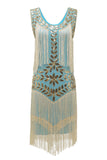 Azul 1920s Vestido Lentejuelas Flecos