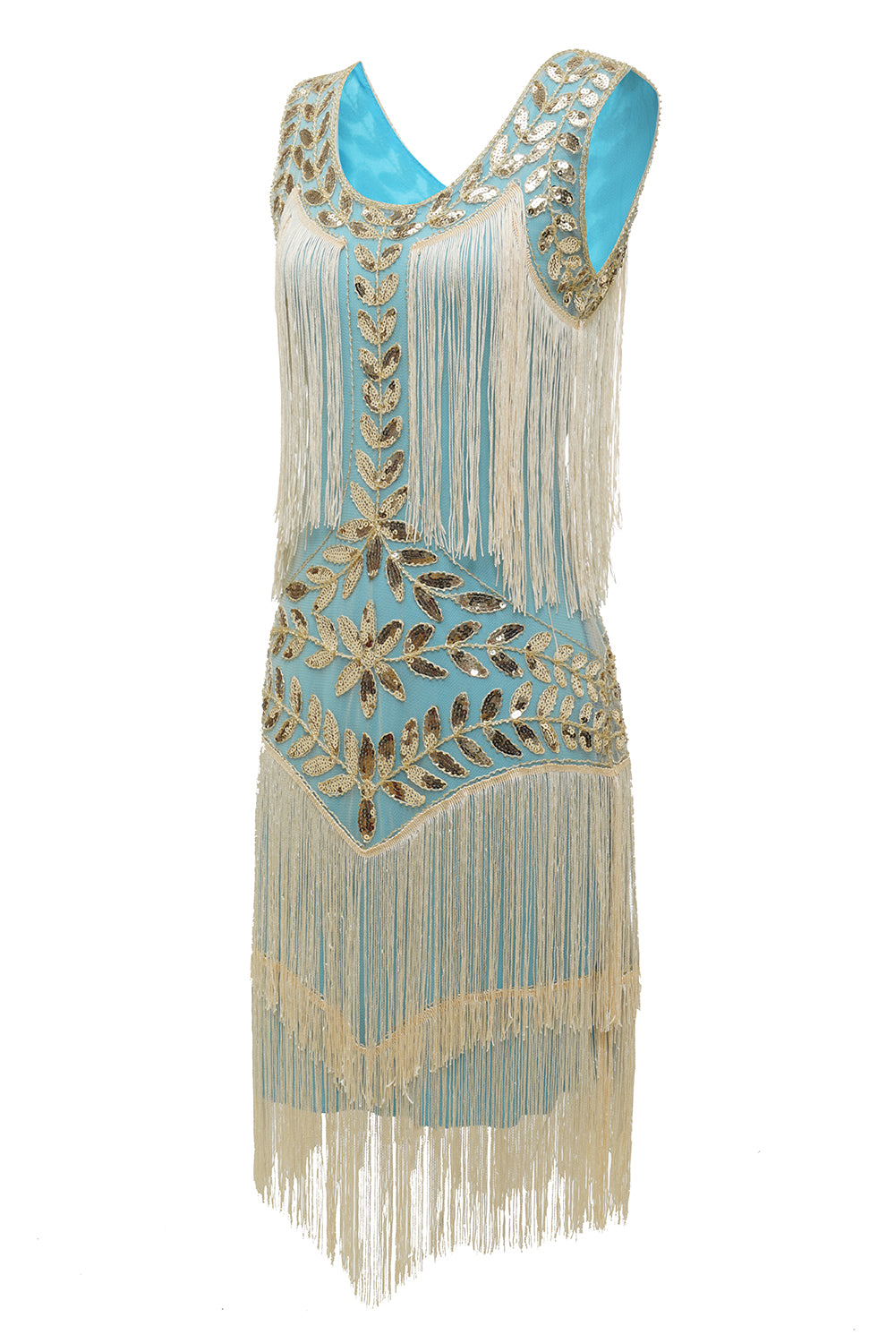 Azul 1920s Vestido Lentejuelas Flecos