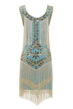 Azul 1920s Vestido Lentejuelas Flecos