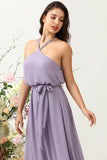 A Línea Halter Vestido de Dama de Honor Púrpura