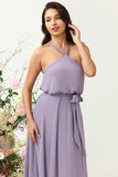 A Línea Halter Vestido de Dama de Honor Púrpura