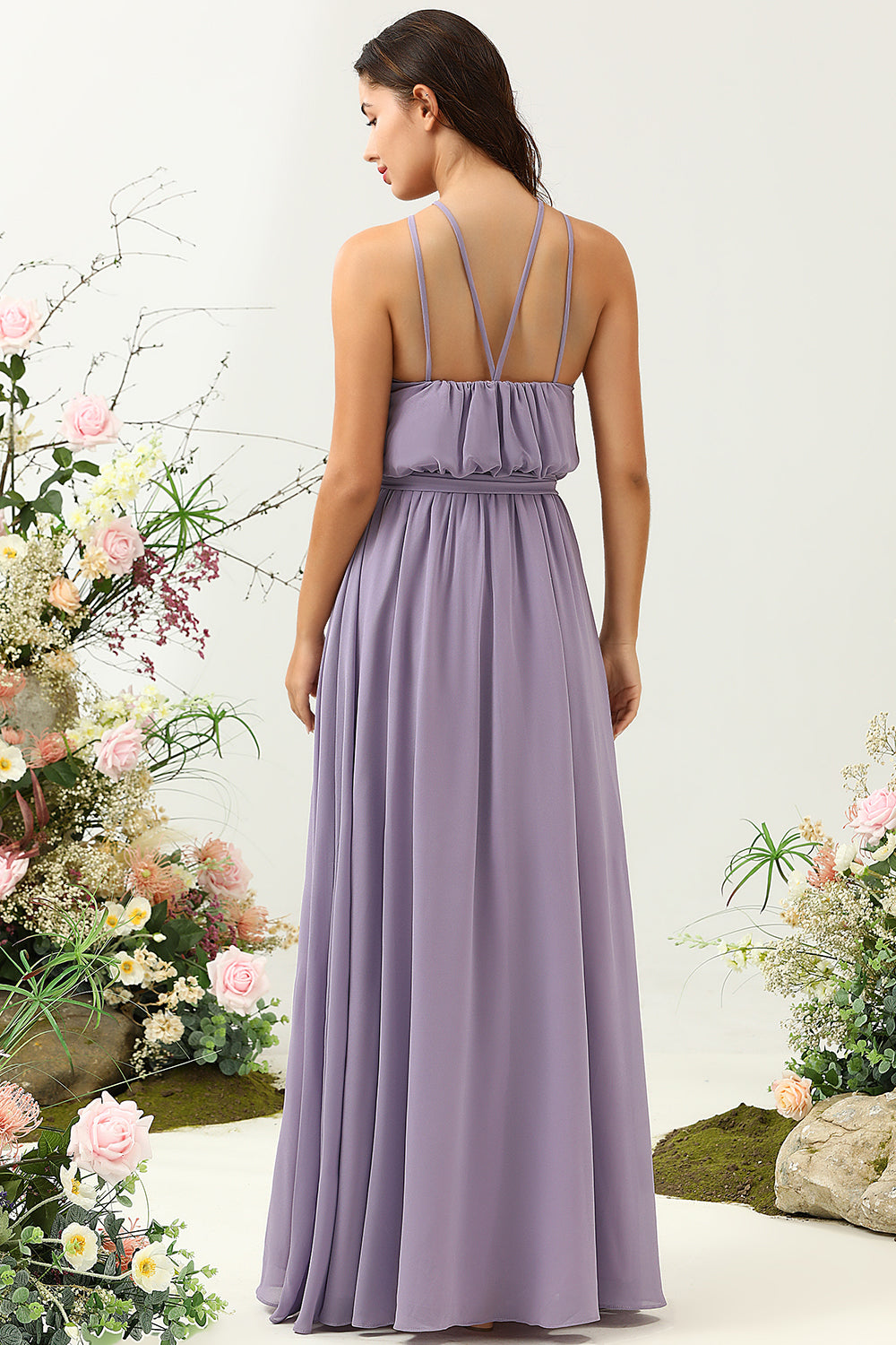 A Línea Halter Vestido de Dama de Honor Púrpura