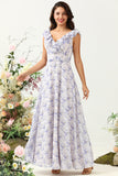 Púrpura Flor Boho Chiffon Vestido de Dama de Honor