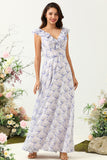 Púrpura Flor Boho Chiffon Vestido de Dama de Honor