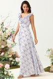 Púrpura Flor Boho Chiffon Vestido de Dama de Honor