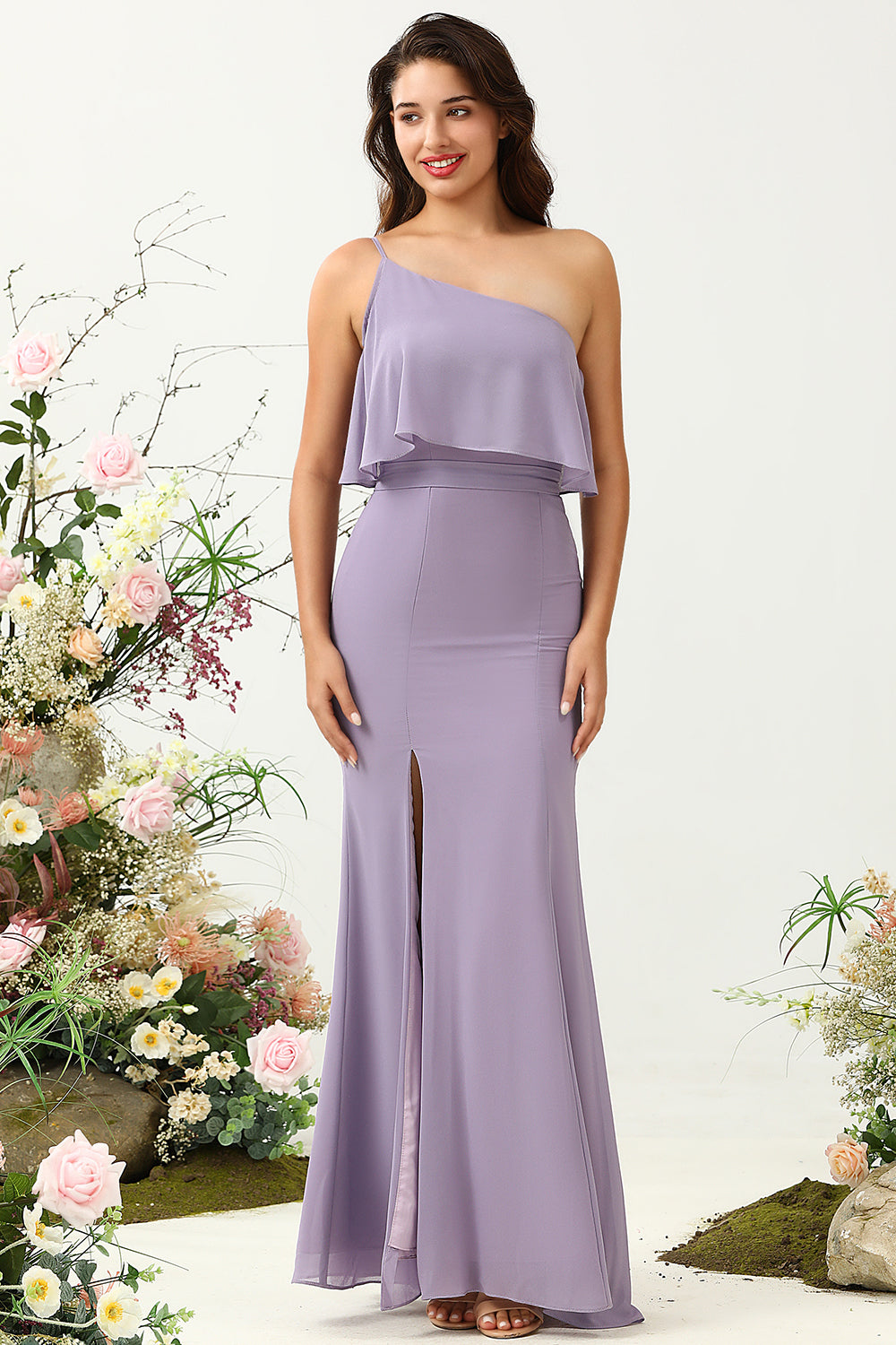 Un Hombro Púrpura Vestido de Dama de Honor